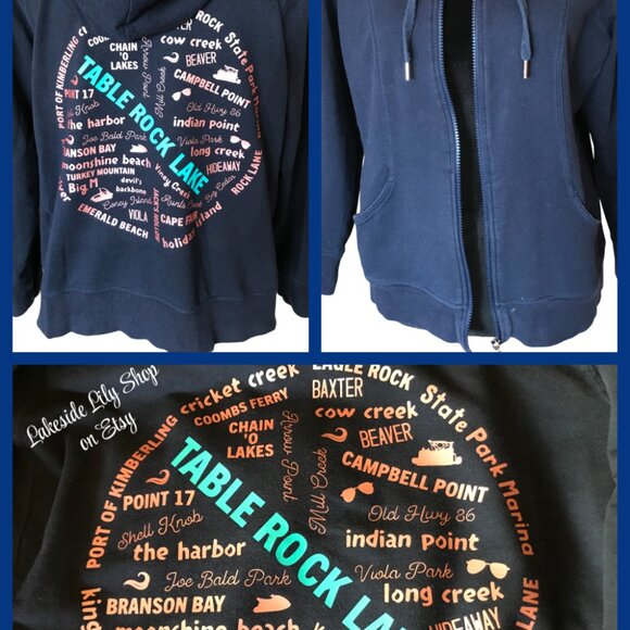 Table Rock Lake Hoodie, Women’s L Petite: Zip-Up Sweatshirt, Marinas Landmarks - Picture 11 of 11